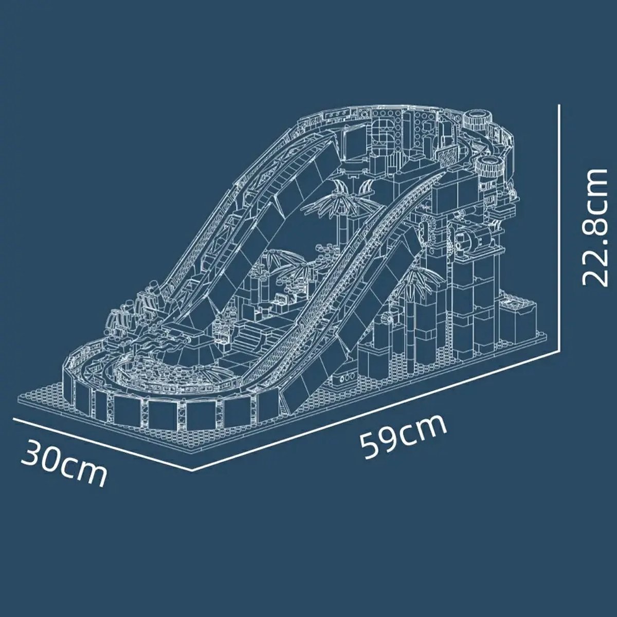 Mould King 11021 Waterglijbaan attractie bouwset | Kermis architecture ideas modelbouw | Technisch creator classic speelgoed bouwpakketten voor volwassenen & kinderen | Expert icons muziekdoos | Motor niet geschikt voor Lego technic | 2088 bouwstenen — afbeelding 10
