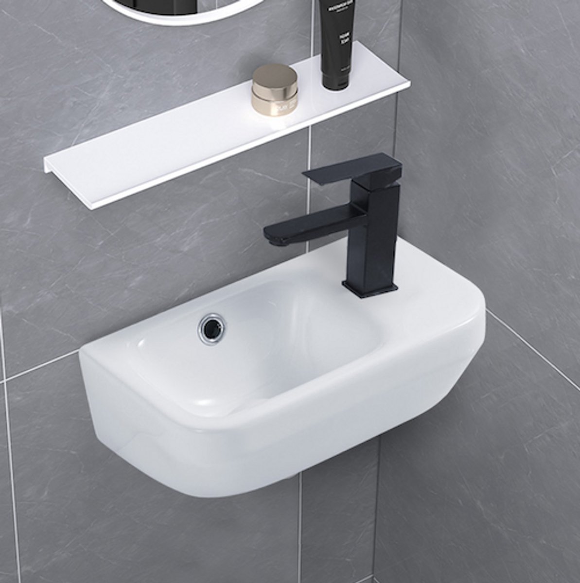 WOON-DISCOUNTER.NL - Zara 36 rechts - Glans wit - Toiletfontein - - Keramiek - Rechthoek - 251106