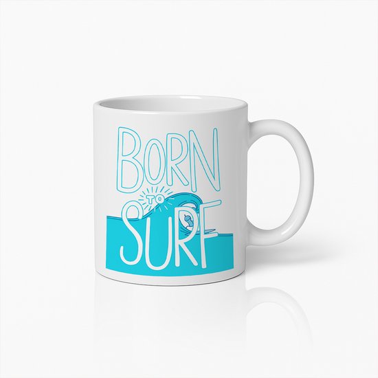 Born to Surf 330ml Mok – Stijlvol Surfontwerp met Golf en Zon, Perfect Cadeau voor Surfliefhebbers