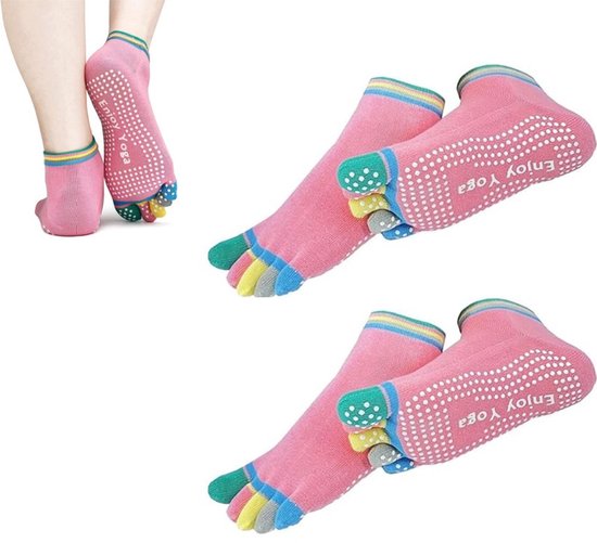 2 paar - Yogasokken voor dames - 5-teens antislipsokken - Sokken met 5 tenen - Comfortabel - Antibacterieel en geurverdrijvend - Geschikt voor vrouwen - Roze - Geschikt voor pilates, trampoline, dans, ballet, sportschool - Yogacadeaus voor vrouwen