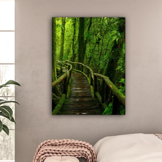 Toile - Peinture - Forêt - Arbres - Jungle - Chemin - Décoration murale Murale - Toile - 90x120 cm