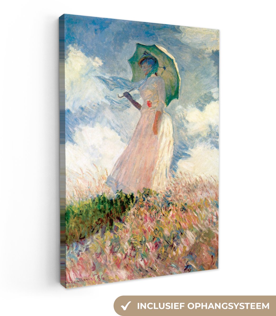 Canvas schilderij 20x30 cm - Wanddecoratie Vrouw met parasol - Schilderij van Claude Monet