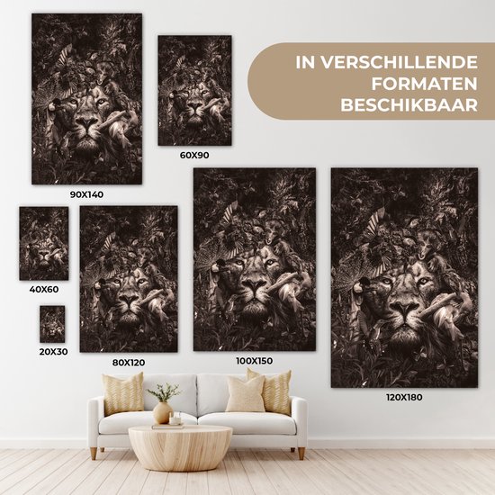 Toile Peinture Animaux - Flamingo - Lion - 60x90 cm - Décoration murale