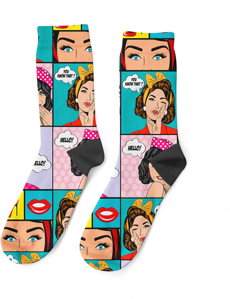 Goby Pop-Art Dames Sokken – Happy Socks - Grappige Sokken - Vrolijke Sokken - Maat 35–39