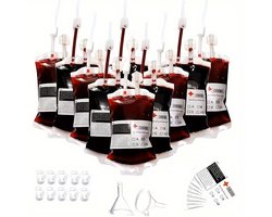 Drinkzakjes in Bloedzak Stijl – 10 Drinkpouches met Stickers, Clips & Trechters – Compleet Feestpakket voor Halloween & Themafeestjes