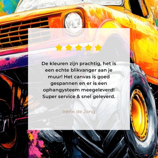 Canvas schilderij 80x60 cm - Wanddecoratie Graffiti - Auto - Monstertruck – Kleurrijk - Muurdecoratie woonkamer - Slaapkamer decoratie - Kamer accessoires - Schilderijen op canvas
