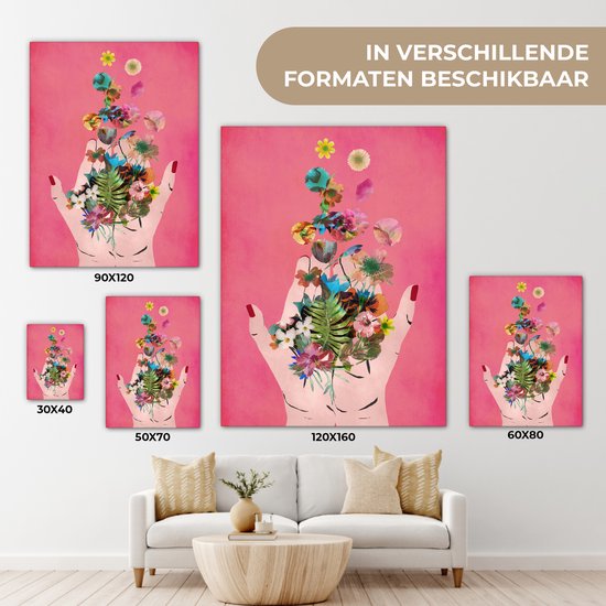 Peinture sur toile Fleurs - Abstrait - Rose - Art - 90x120 cm - Décoration murale