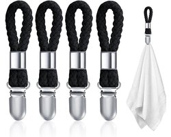 Black Towel Clips - 4pcs Hanging Tea Towels Clip - Brackets-Braided Cotton Towel Clips met Hanging Loop voor Hanging Clothes - Tea Towel/Beach Towel/Towel Clip Hooks voor Gebruik