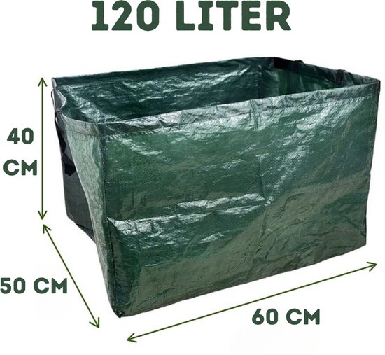 Tuinafvalzak 120L - Opvouwbare Groene Bladerenzak - Sterke Afvalzak voor Tuin, Gras & Snoeisel - 40x50x60cm van Merkloos	 — afbeelding 2