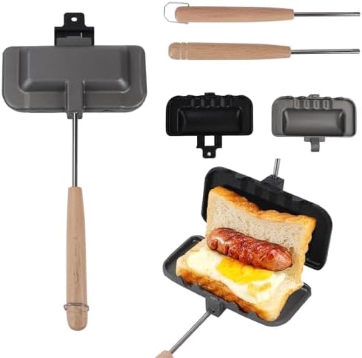 PromoHome Dubbelzijdige Sandwich Grill - Antiaanbaklaag & Verwijderbare Handgrepen