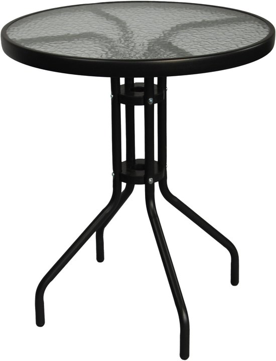 Bistrotafel - Tuintafeltje - Gehard glas Ø 60 cm - Zwart staal