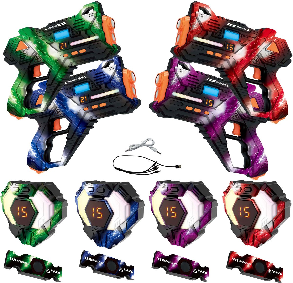 Savorelle® Lasergame Set voor Kinderen - Volwassenen - 4 Spelers - Oplaadbaar Speelgoed Pistool - Laserguns - Lasershoot - 4 Laserguns en 4 Vesten - Binnen en Buiten - Groepsspel