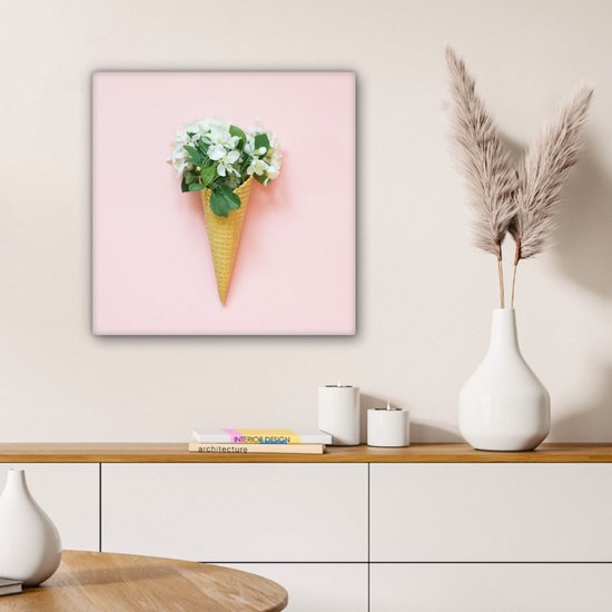 Tableau sur toile Cornet de Glace - Fleurs - Nature Morte - 50x50 cm - Décoration murale