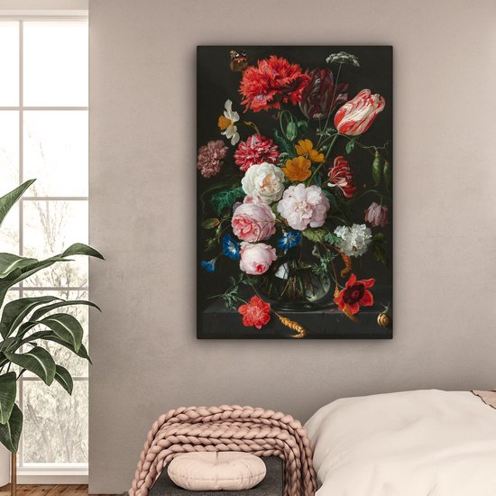 Nature morte avec des fleurs dans un vase en verre - Peinture de Jan Davidsz de Heem Toile 80x120 cm - Tirage photo sur toile (Décoration murale salon / chambre)