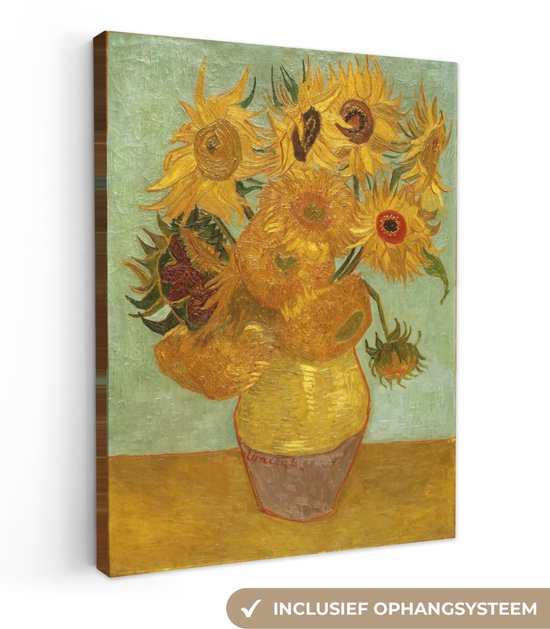 Canvas van Gogh - Zonnebloem - Vincent - Kunst - 30x40 cm - Muurdecoratie