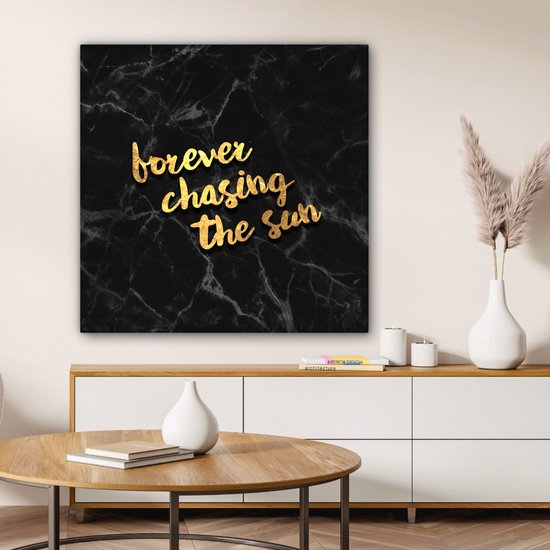 Canvas schilderij 90x90 cm - Wanddecoratie Quote - Zon - Goud - Zwart - Muurdecoratie woonkamer - Slaapkamer decoratie - Kamer accessoires - Schilderijen op canvas