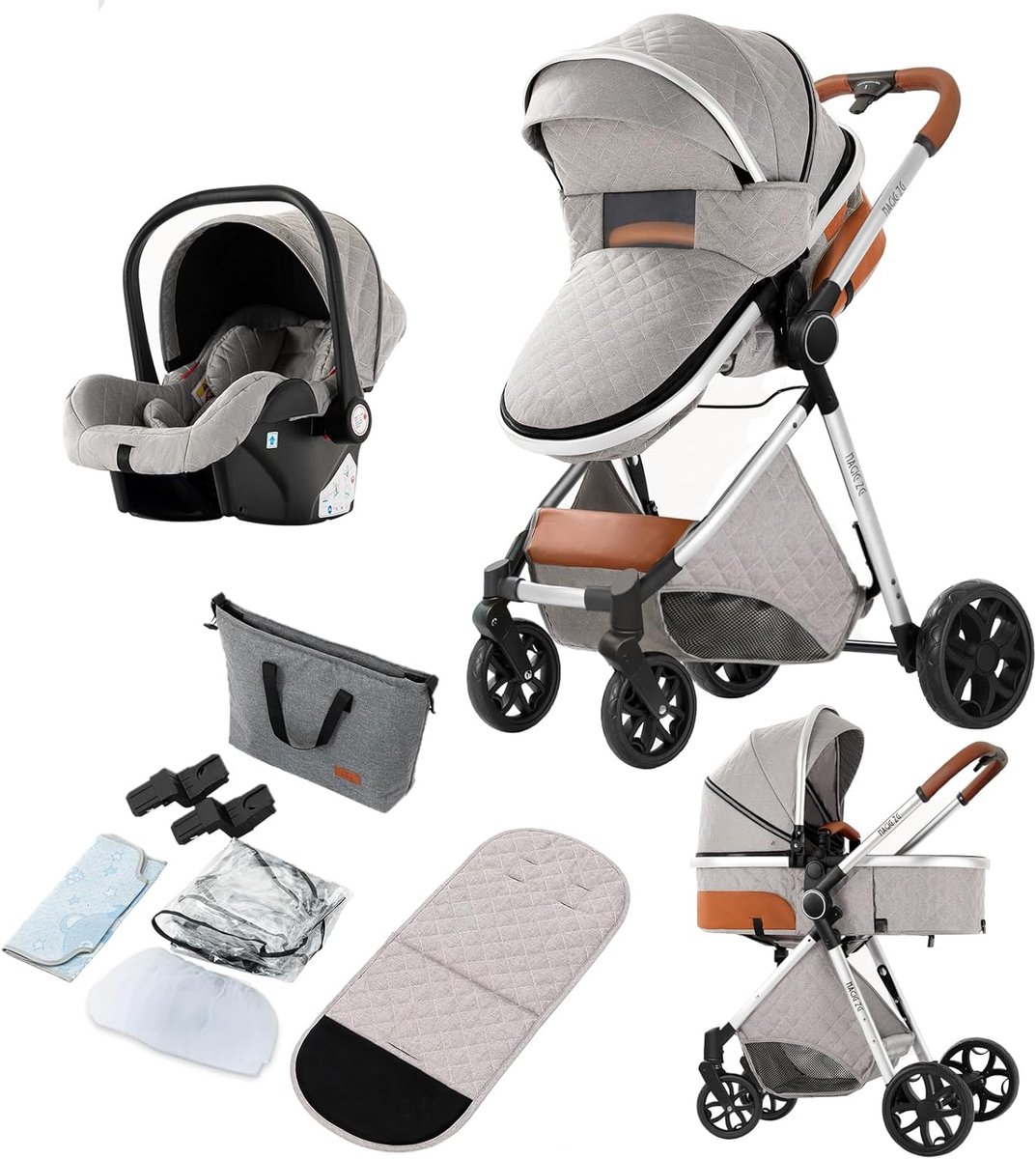 Image of 3-in-1 Kinderwagen Reissysteem met Omkeerbare Duwmodi - Lichtgewicht Aluminium Frame