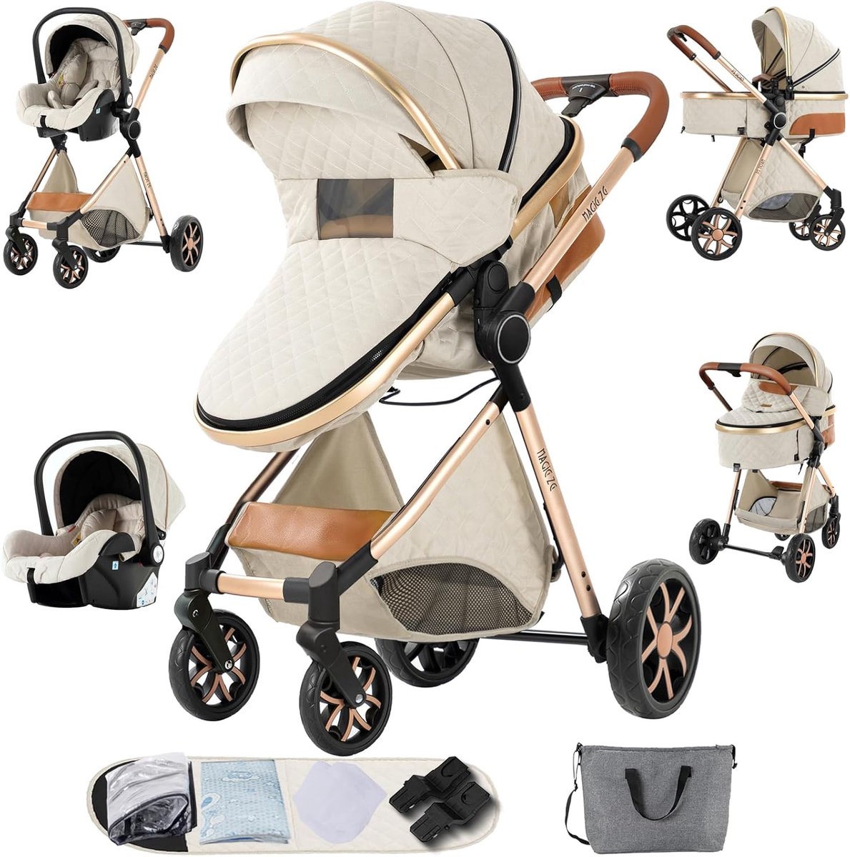 Image of 3-in-1 Kinderwagen voor Pasgeborenen met Bidirectionele Duwfunctie - Lichtgewicht en Comfortabel