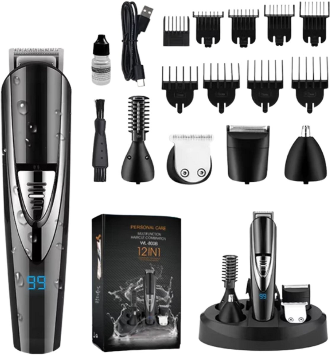 Nuvado 12 in 1 Scheerapparaat – Draadloos & Waterdicht – Met Oplaadstation & Opzetstukhouder - Met Trimmer - Nat en droog - Scheerapparaten - Tondeuse - Elektrisch shaver - Baardtrimmer - Nuvado - €34,95