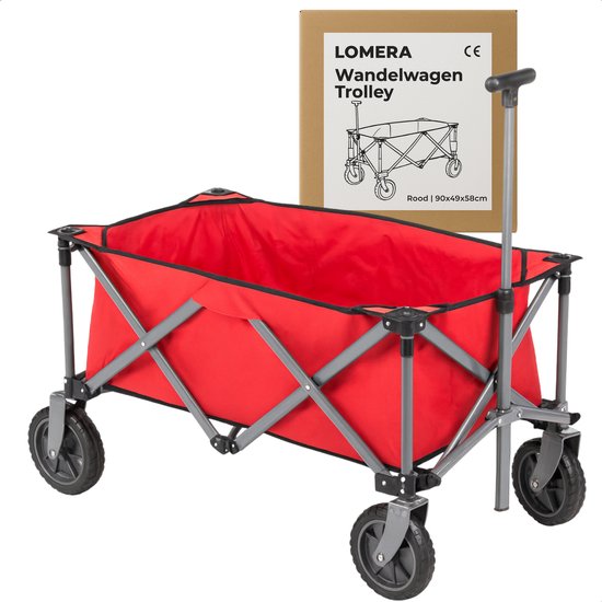 Lomera Opvouwbare Bolderkar - Bolderwagen - Staal Frame - 70 Kg Draagkracht - Rood - Compacte Bolderkar - Inklapbare Bolderkar - Uitstapjes - Transportkar - Stevige Bolderkar - Draagbaar Ontwerp - Strandkar van Lomera — afbeelding 5