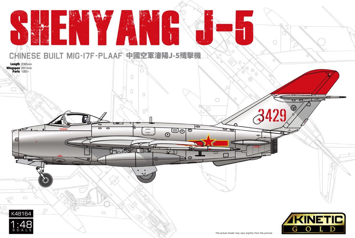 Kinetic Modelbouwpakket Gebouwen - 48164 Shenyang J-5 - Chinees Gebouwde Mikoyan-Gurevich MiG-17F Fresco - Straaljager Plastic - 1:48 - Modelbouw