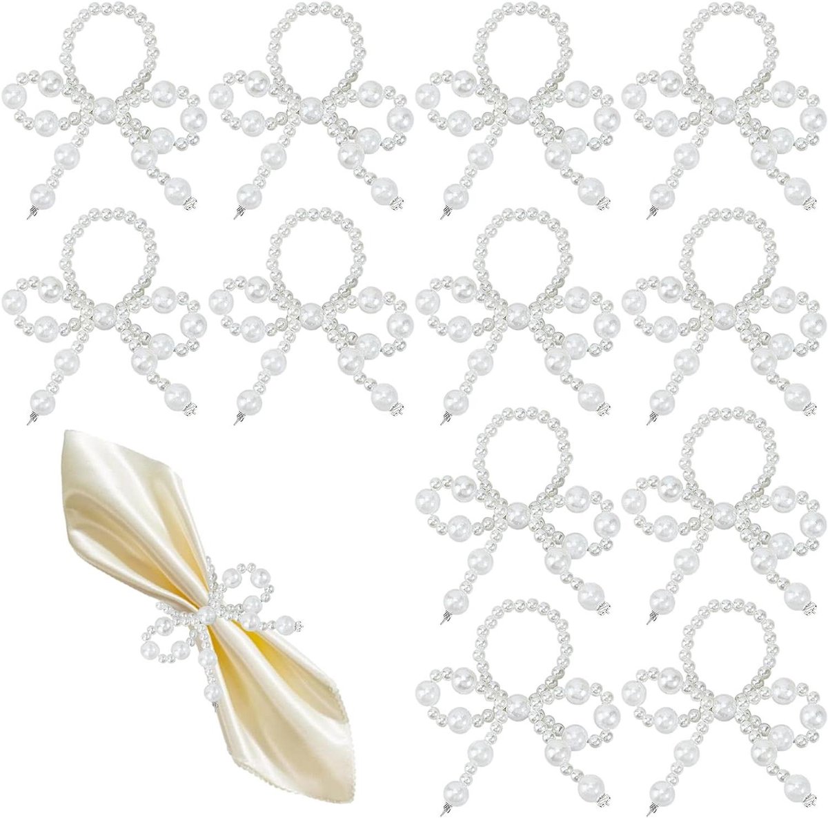 JHubers Goods - Witte parelboog servetringen set - 12 stuks voor bruiloft en feestdecoratie