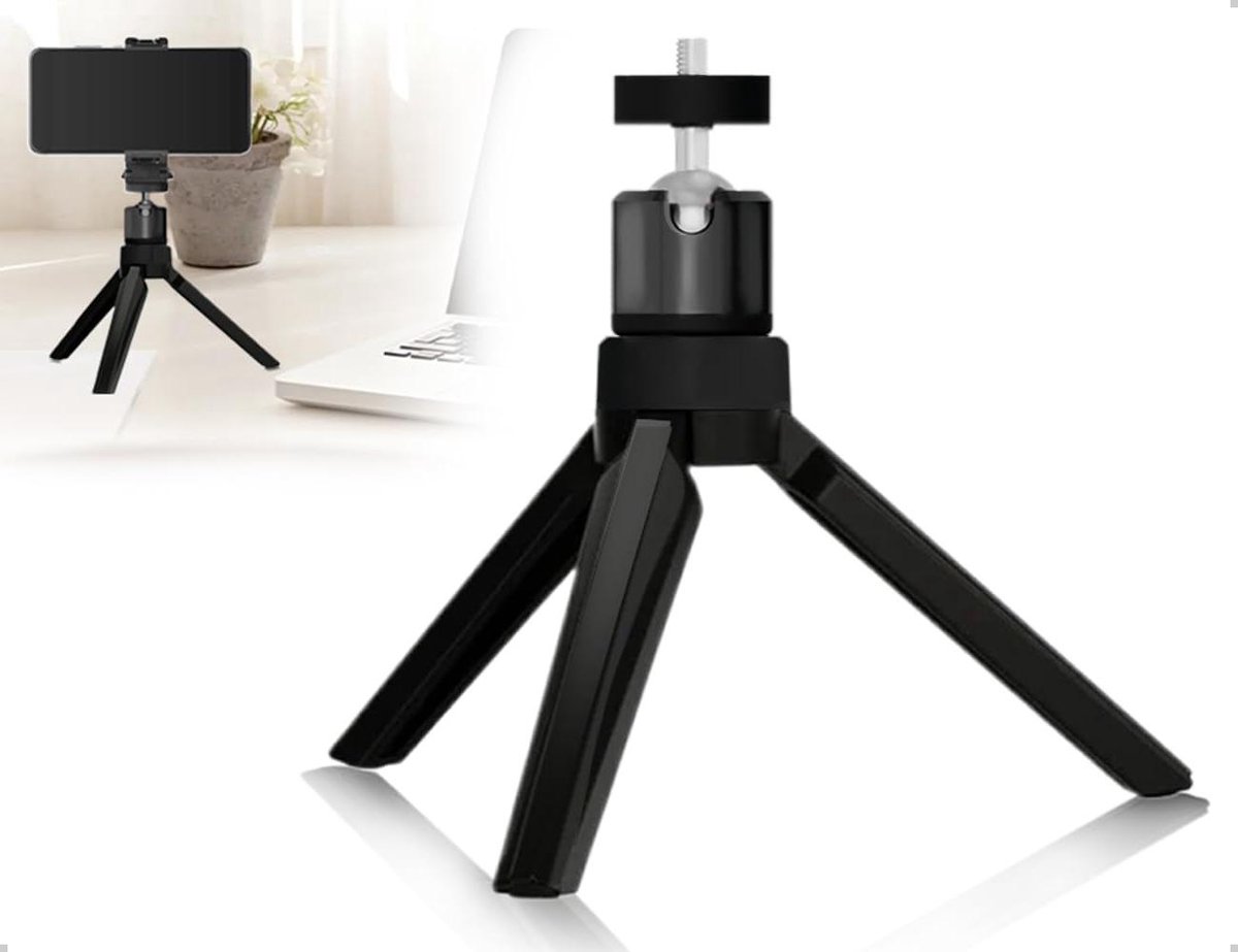 Mini-statief voor projectoren en camera's met 360° draaibare metalen kop - zwart