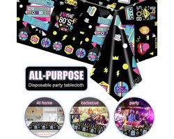 Tafelkleed met jaren 80 design, kunststof tafelzeil - 274 x 137 cm - 80 stuks plastic tafelhoezen voor hiphop, muziek en disco themafeest - feestdecoratie voor verjaardag (2 stuks)