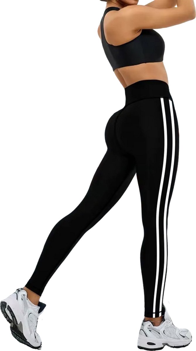 Sportbroek Dames - Legging - Sportlegging - Zwart - Streep - Maat XXL — afbeelding 2