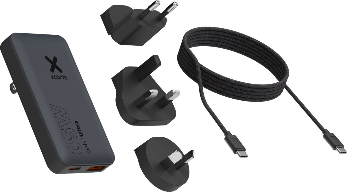 Xtorm, Reislader - USB-C PD 65W & USB-A QC 4.0 - GaN3 Ultra - Met 1m USB-C Kabel, Zwart