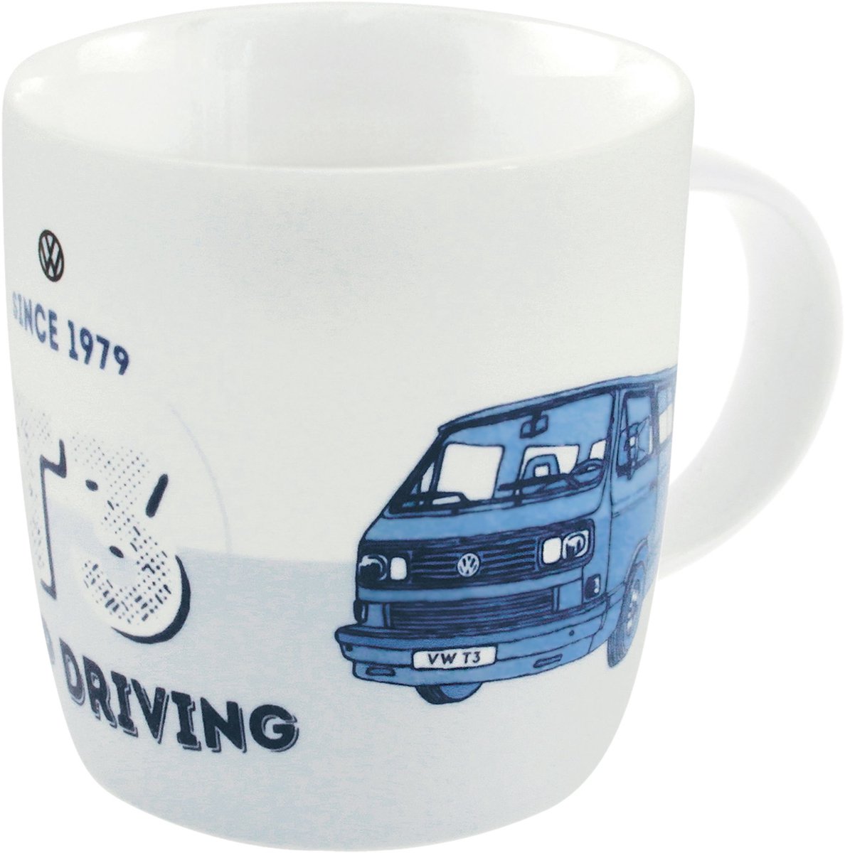 BRISA VW Collection - Volkswagen grote keramische koffie-thee-cappuccino-kop-mok-havermout-mok voor keuken in VW T3 design (370 ml/blijven rijden/blauw)