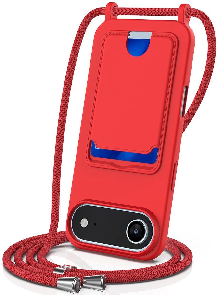 Mobigear Telefoonhoesje geschikt voor Apple iPhone Air Siliconen met Kaarthouder | Mobigear Lanyard Card Hoesje met koord en Pasjeshouder | Kaarthouder voor 1 Pasje | hoesje met koord Telefoonhoesje voor Pinpas / OV Kaart / Rijbewijs - Rood