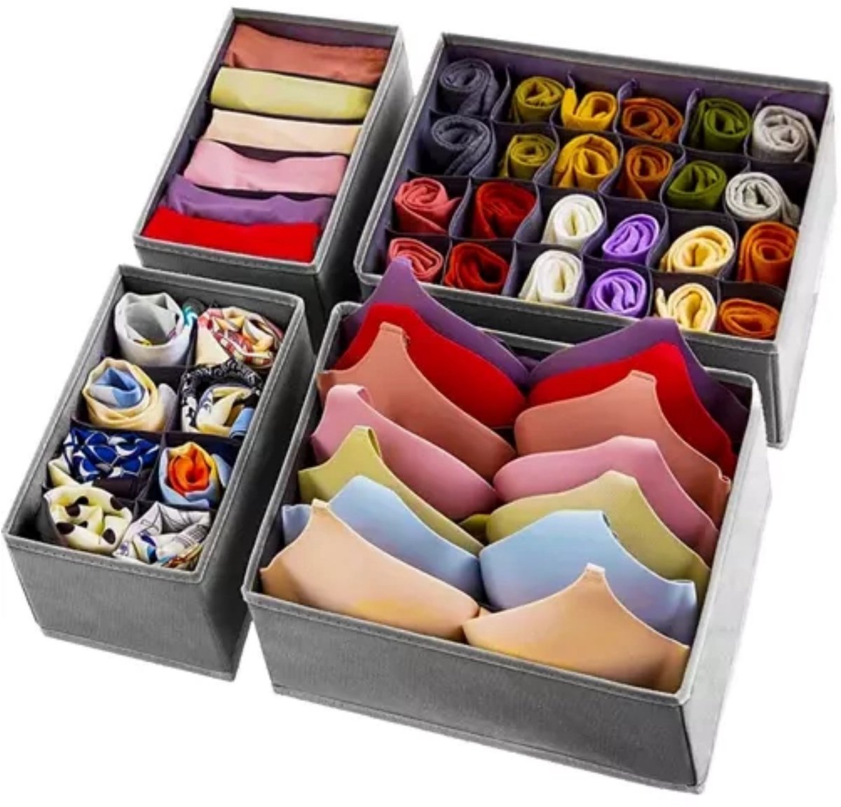 Ruhhy lade Organizer - set van 4x stuks - grijs - opbergmanden - opvouwbaar - vakverdeling