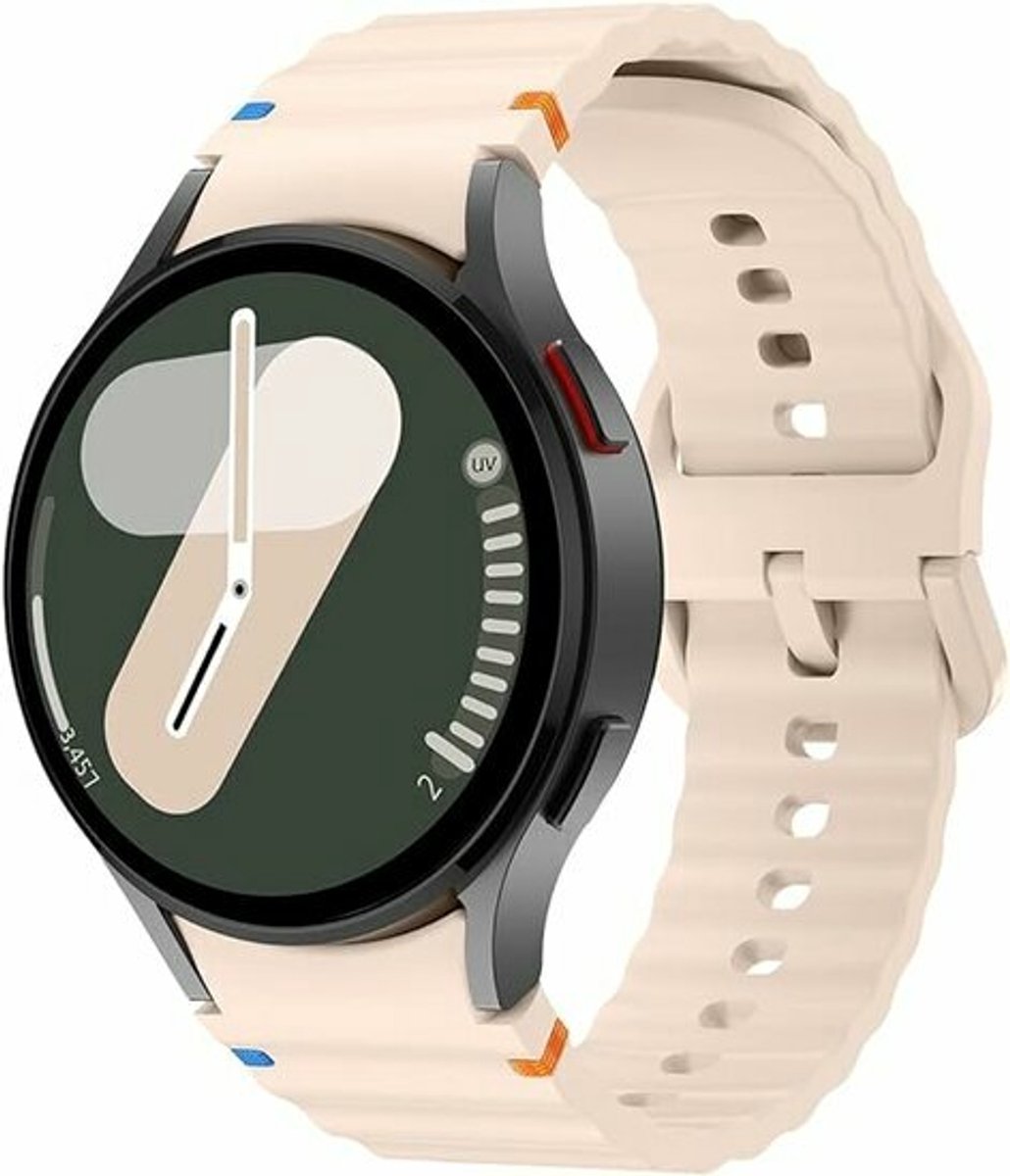 By Qubix - Wave Sportband - Maat: S/M - 20mm - Lichtroze - Geschikt voor Samsung Galaxy Watch 7 (40 & 44mm) - Galaxy Watch FE - Galaxy Watch 6 - Galaxy Watch 6 Pro - Galaxy Watch 5 - 5 Pro - Galaxy Watch 4 - 4 Classic
