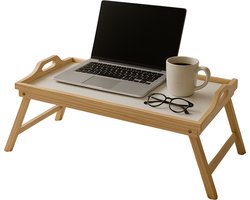 Omslag van Lomera Houten Dienblad - Dienblad voor op Bed - Ontbijt op Bed - Uitklapbaar Dienblad - Grenenhout Dienblad - Wit Lakboard - Dienblad met Pootjes - Bedtafel - Serveerblad - Dienblad met Handvaten - Dienblad voor Ontbijt