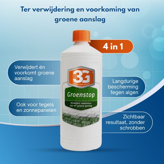 3x 3G Professioneel Groene Aanslag Verwijderaar 1 liter - Groene Aanslag Reiniger - Terras Reiniger - Mos Verwijderaar - Terras Schoonmaken - 3-pack - Oprit Reiniger — afbeelding 3