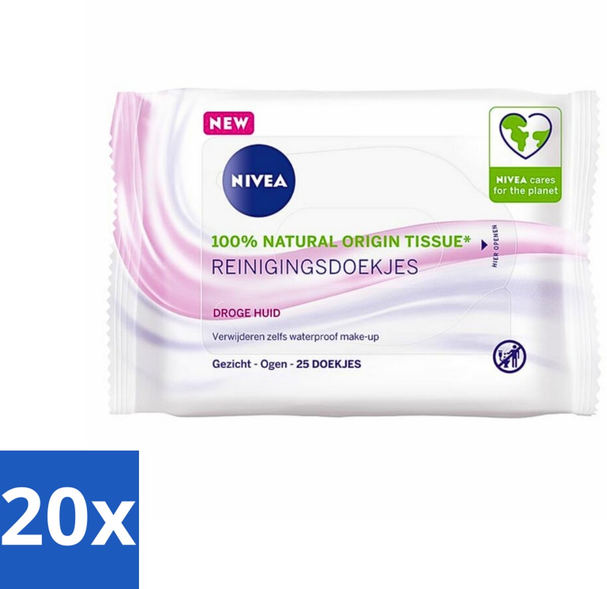 20 x NIVEA - Reinigingsdoekjes - Verzachtend - Droge Huid - Verwijdert Waterbestendige Make-up - 25 Doekjes - Gezichtsreinigingsdoekjes - Droge Huid - Make-up Verwijderen - Amandelolie - Hydra IQ