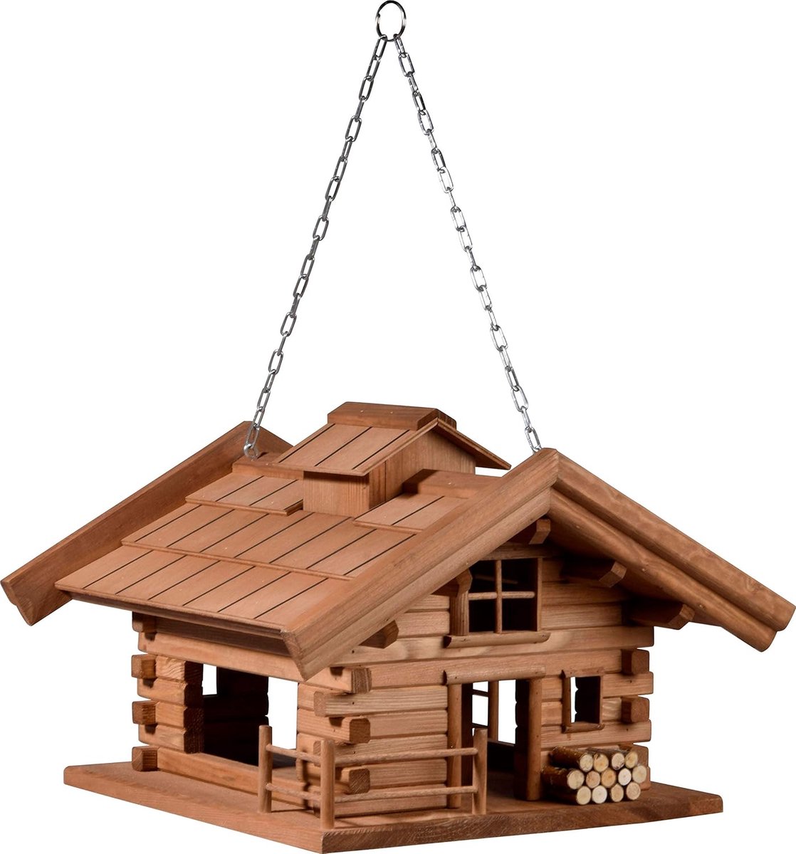 Vogelhuis St. Moritz hangend - massief houten vogelhuisje - vogelvoederstation - 37 x 37 x 26 cm - FSC - Green Label 98732 - design huisontwerp - ketting om op te hangen
