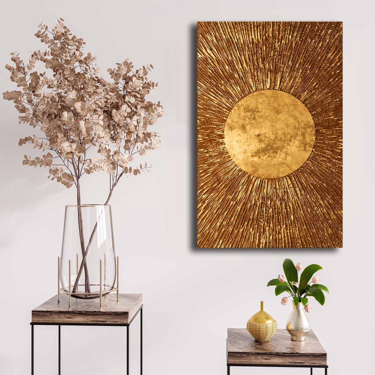 Asir - Decoratief Canvas Schilderij - Goud - 45 x 70 x 2,8 cm