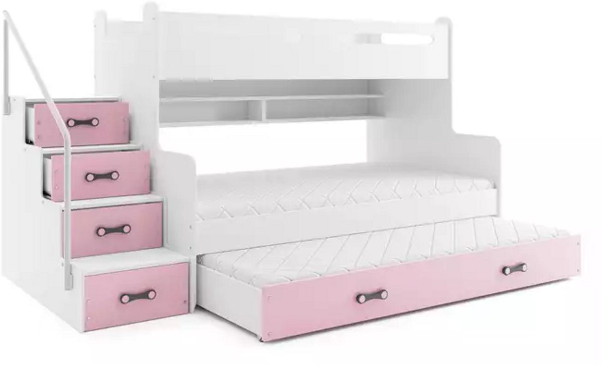 BMS MAX 3 - Bed voor 3 Persoons - 120x200 - Jeugd - Roze
