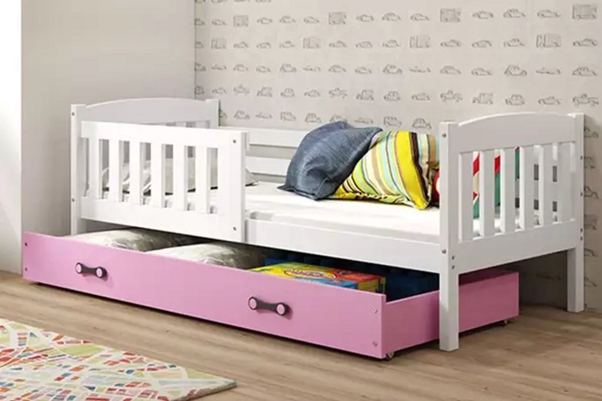 BMS KUBUŚ - Eenpersoonsbed - 90x190 cm - Jongeren - Wit/Roze