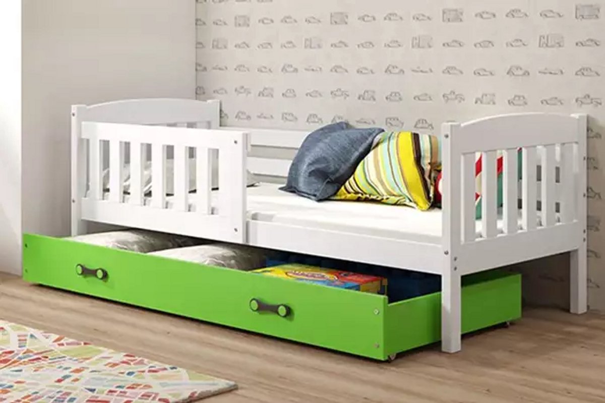BMS - Kinderbed - 80x160 - Wit/Groen - KUBUŚ