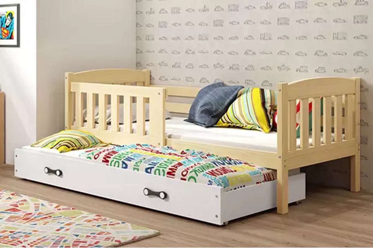 BMS - KUBUŚ Uitbreidbaar Kinderbed - 80x160 met Matras en Lade - Pinie/Wit
