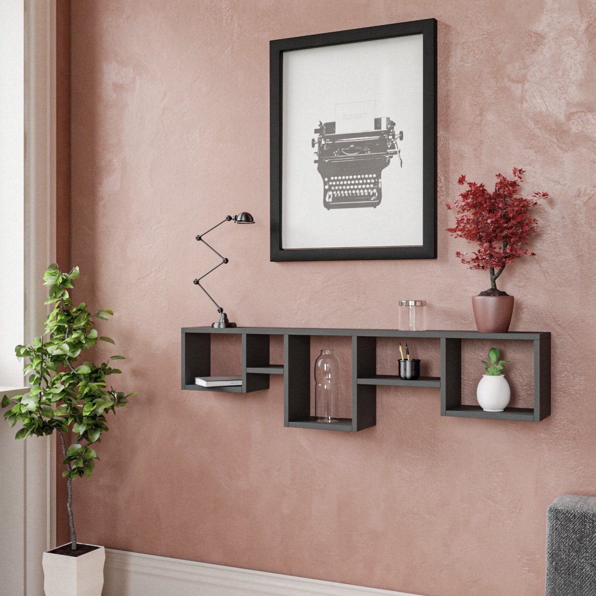 Skye Decor , Wandplank, Amanos - Anthracite, Gemelamineerde spaanplaat, Antraciet, 120 x 17 x 32 cm