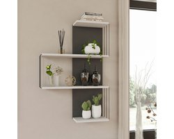 Skye Decor, Wandplank, Cambel - Anthracite, Gemelamineerde spaanplaat, Wit & Antraciet, 64 x 19 x 96 cm
