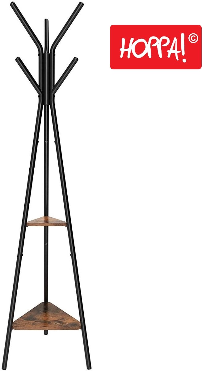 Hoppa! Kapstok Boomvormig - Bruin/Zwart - MDF/Metaal - 49.5 x 49.5 x 179 cm (B x D x H)