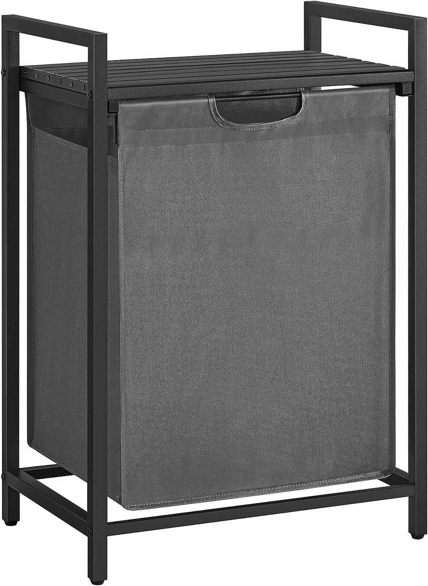 Hoppa! - Wasmand - 65 L, 50 x 33 x 72 cm - Zwart-Grijs