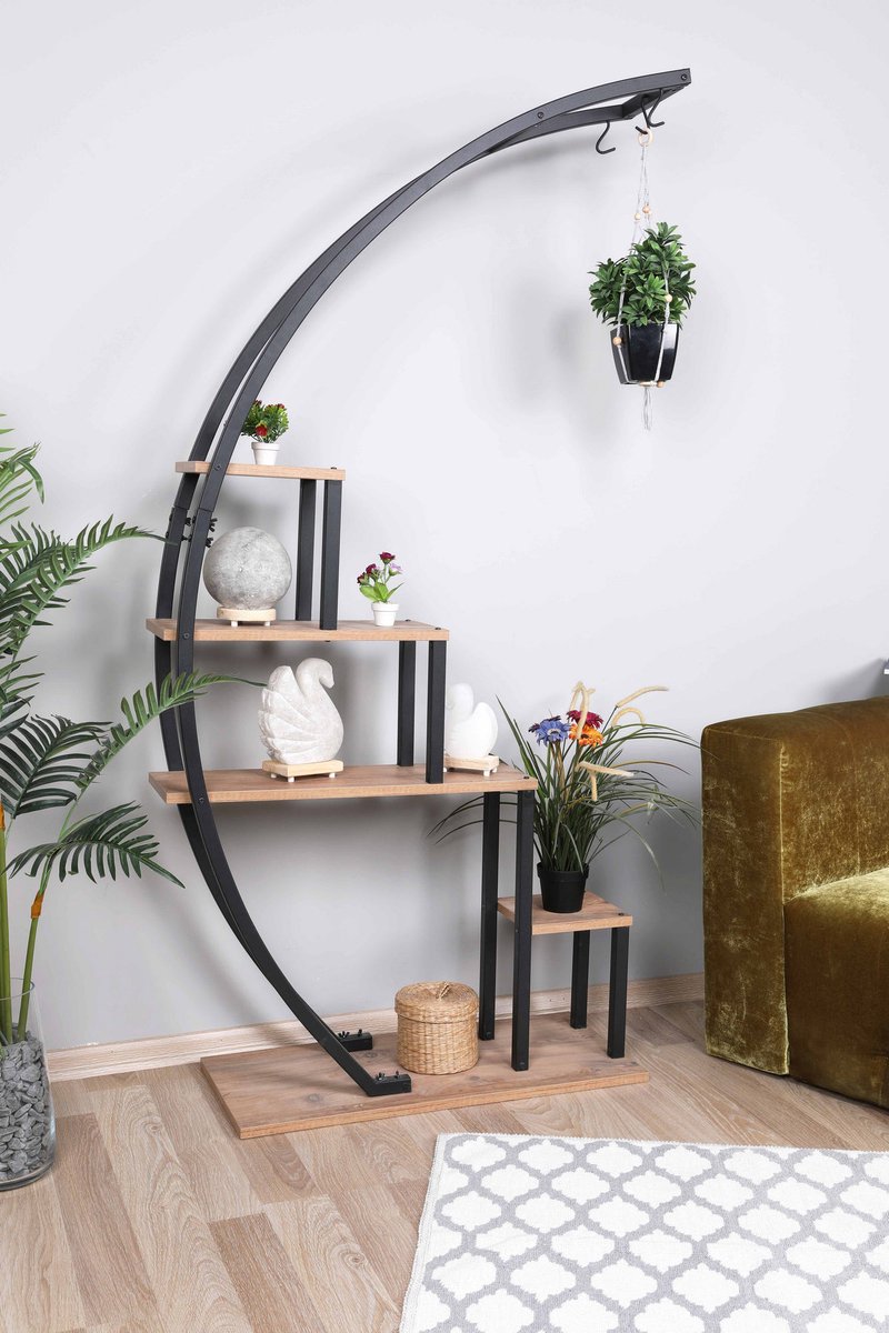 Plantenstandaard - Stijlvol Zwart & Eiken Design - Ruime 85x180x35cm - Duurzaam Melamine Materiaal