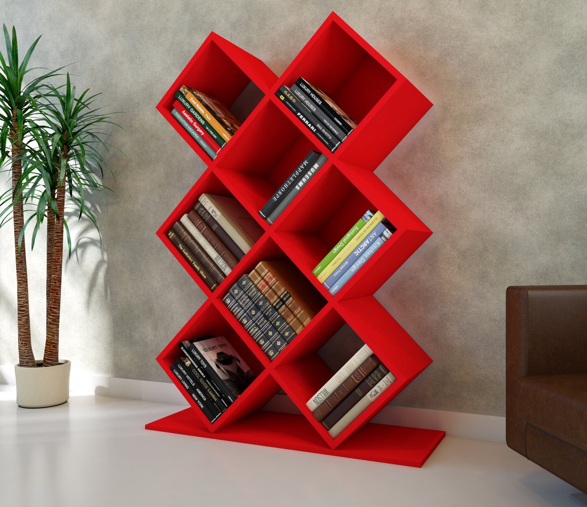 Asir Boekenplank - Rood - 90 x 129 x 19,5 cm