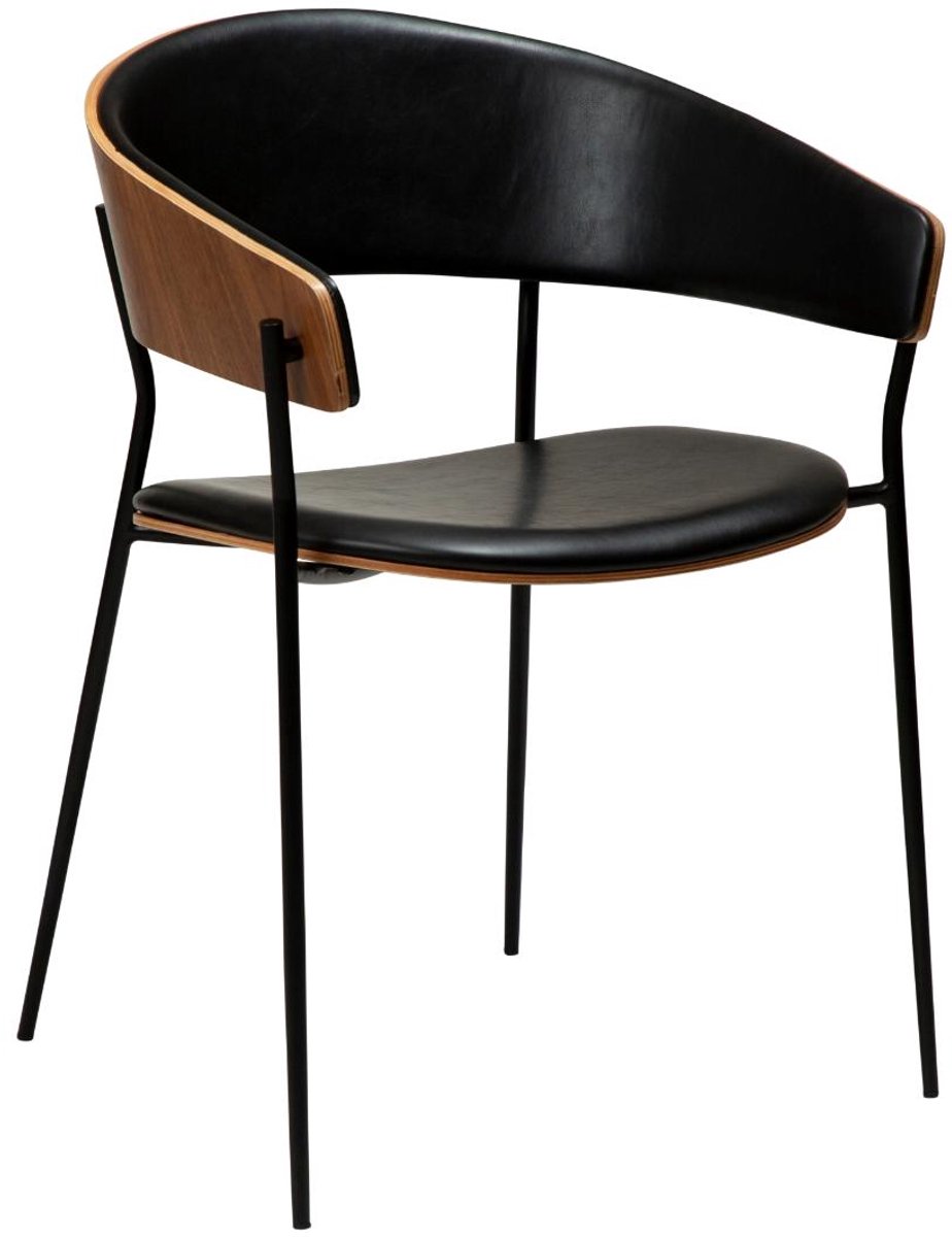 Crib Dan-Form eetkamerstoel met armleuningen fineer walnoot, PU-kunstleer zwart.
